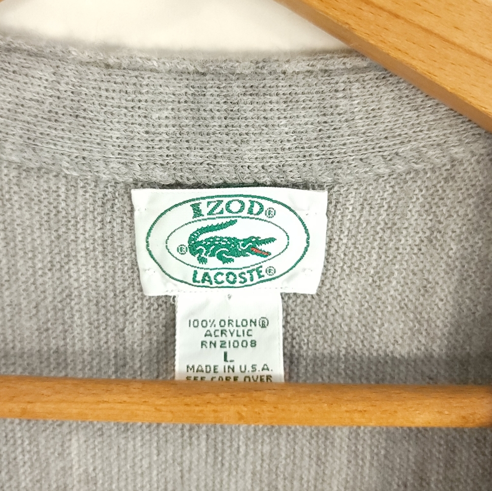 Vtg Izod Lacoste Cardigan Sweater Men's Large Gray Grandpa Grunge Geek USA - Picture 5 of 10